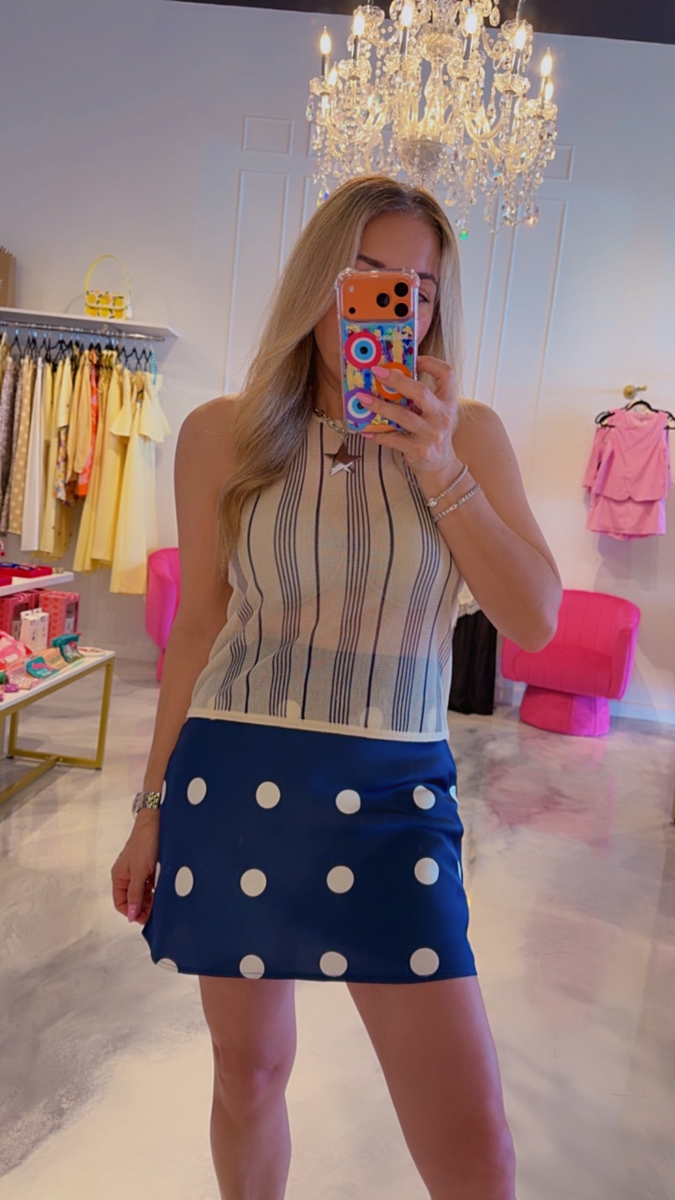 Navy Polka Dot Skirt