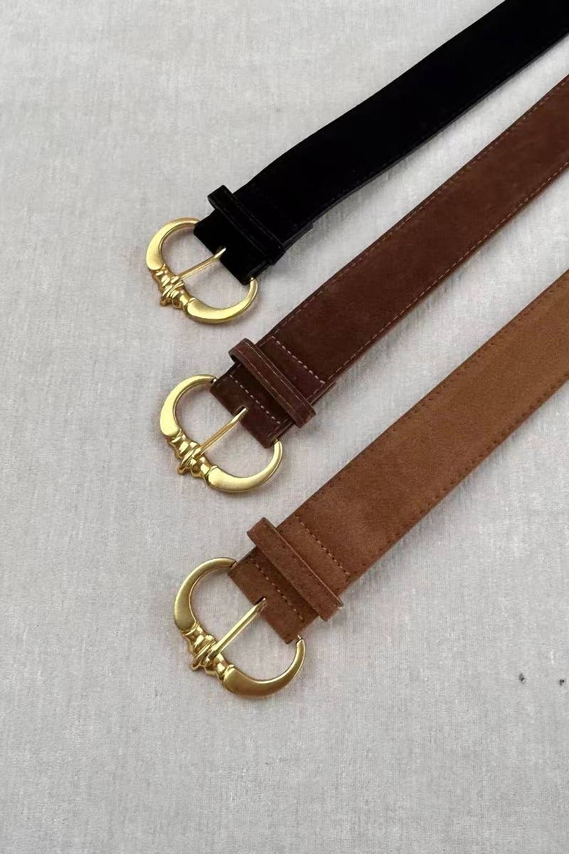 Brown Suede Belt – Gold Buckle