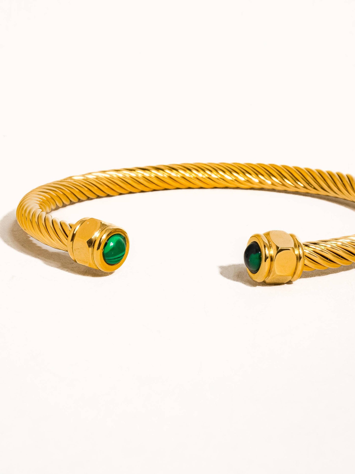 18K Gold Non-Tarnish Stone Braided Bangle
