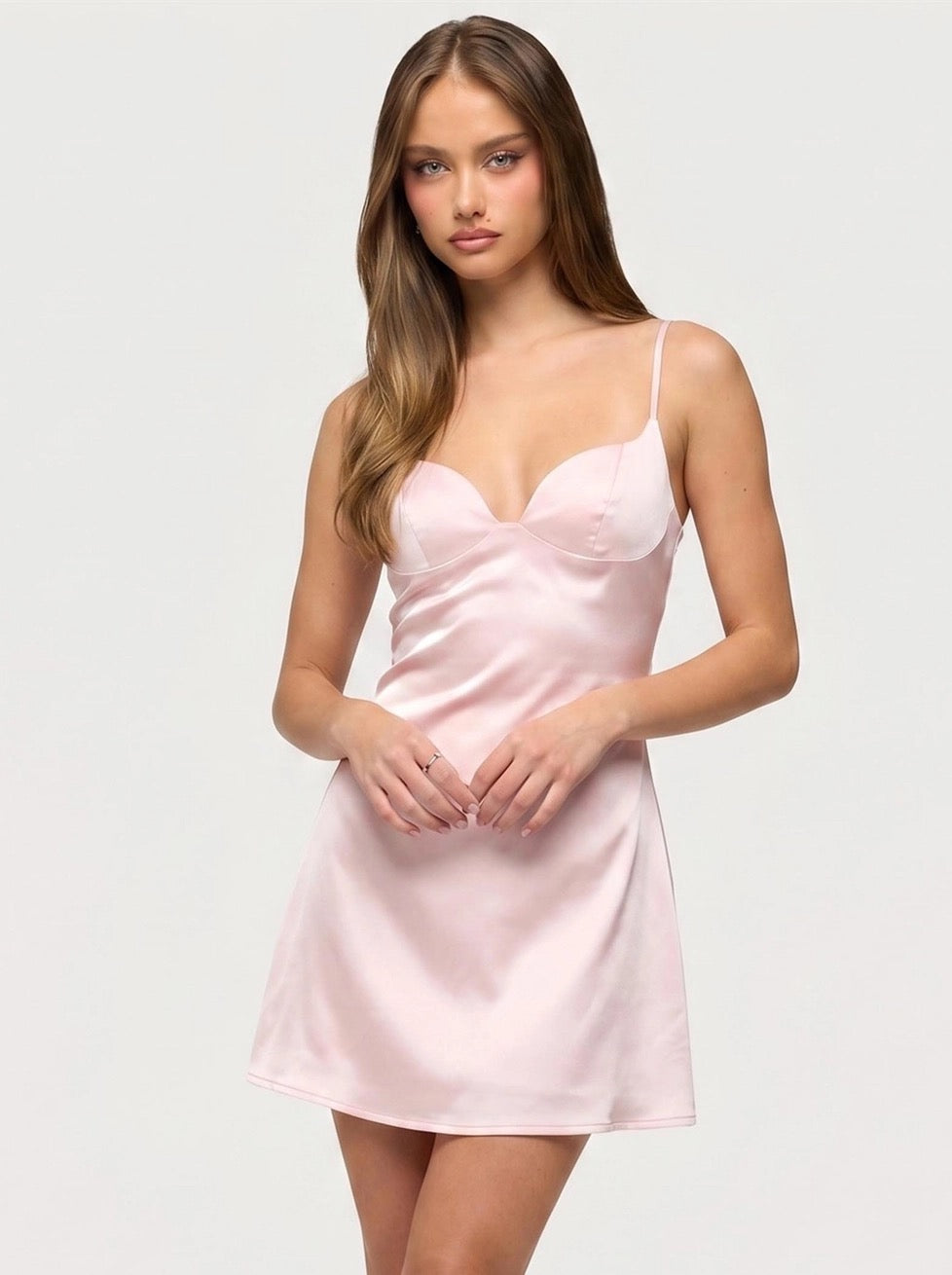 Pink Satin Mini Dress