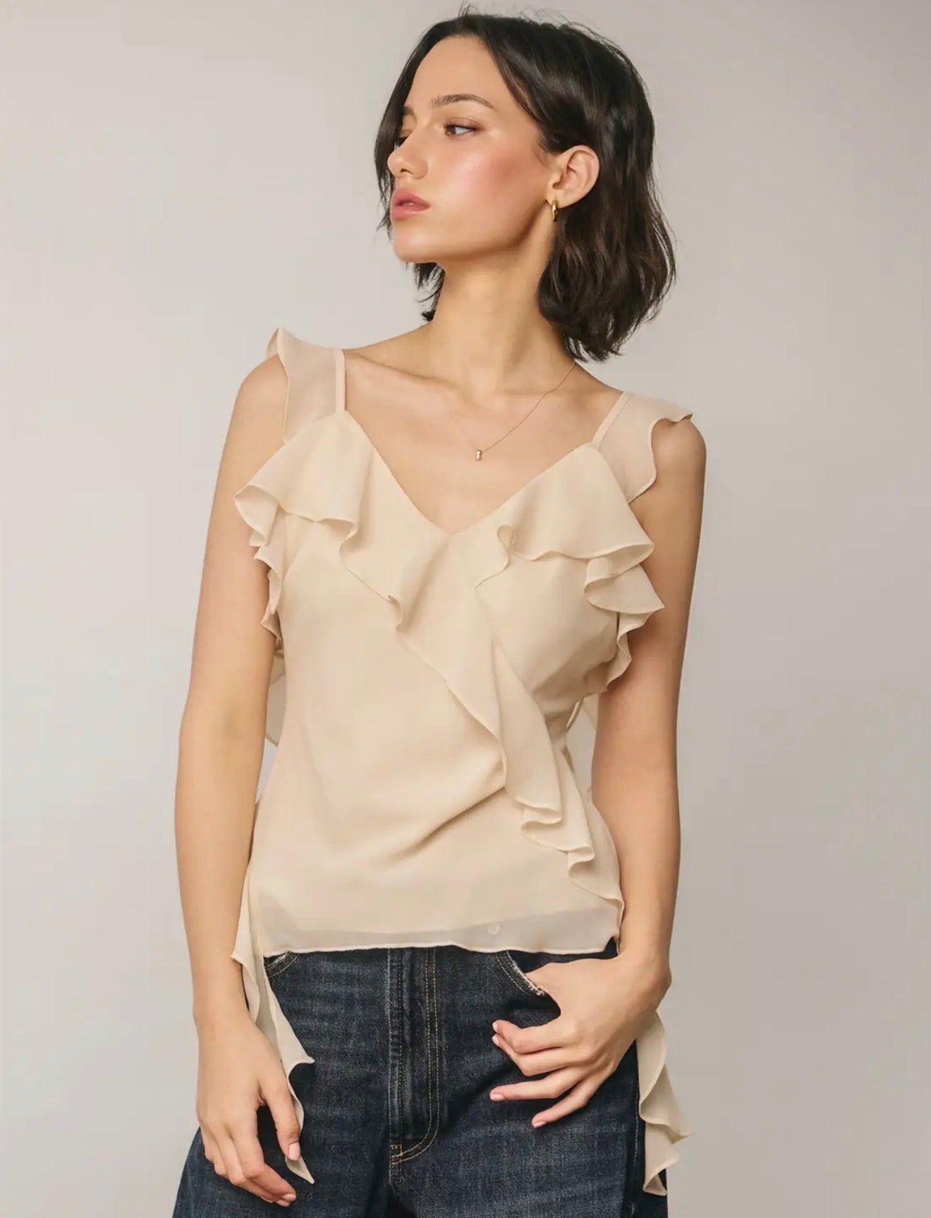 Cream Ruffle Top