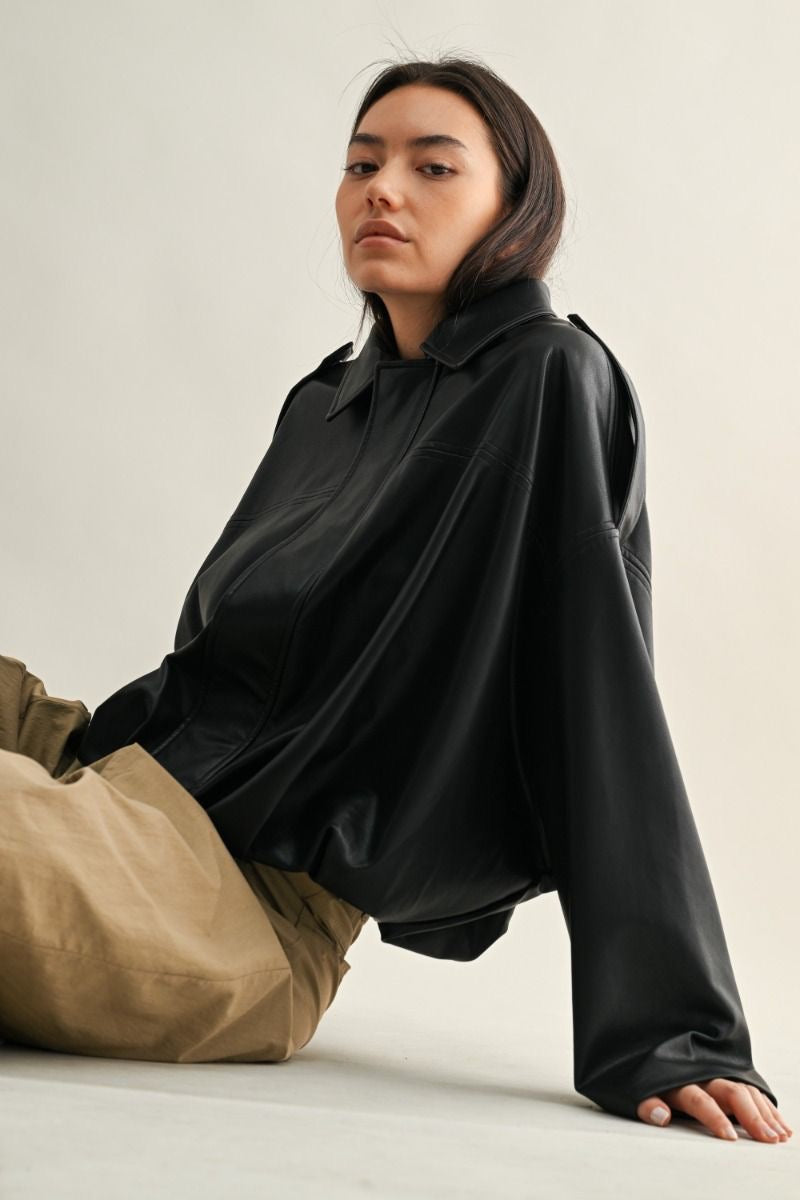 Oversized Faux Leather Bubble Jacket