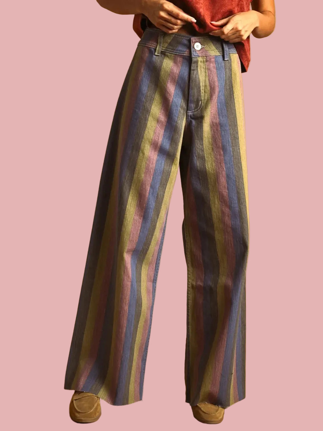 Multicolor Striped Denim Pants