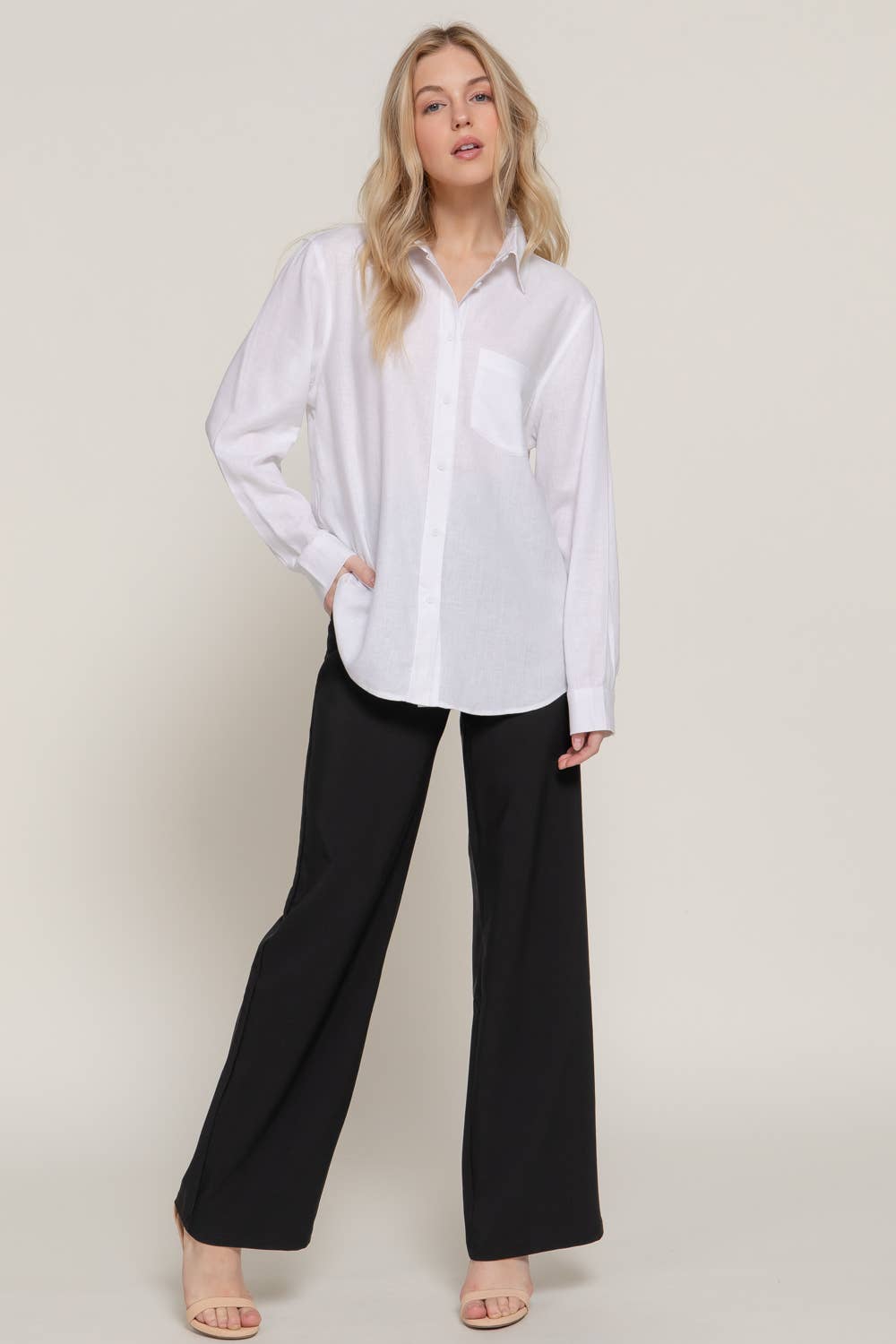 White Linen Blend Shirt