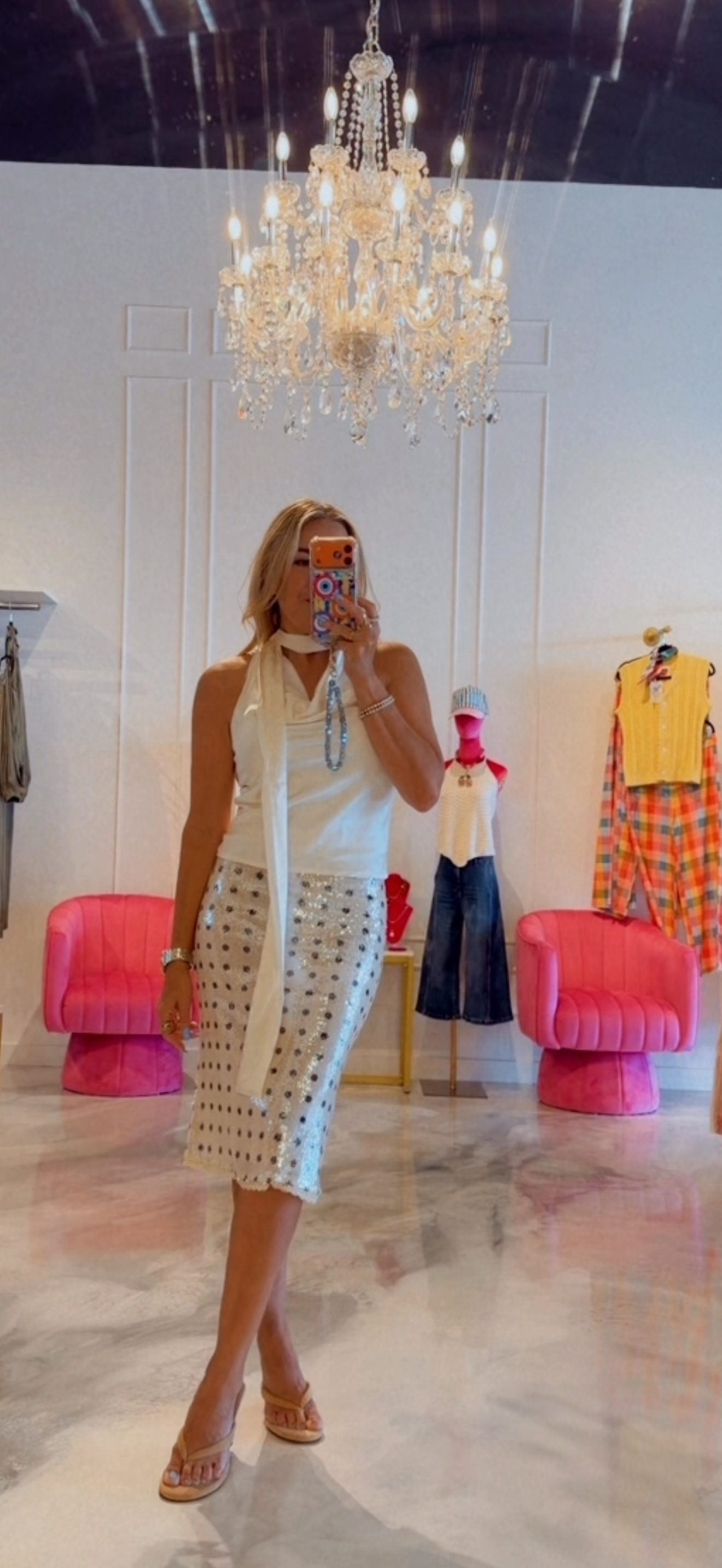 Polka Dot Sequin Midi Skirt