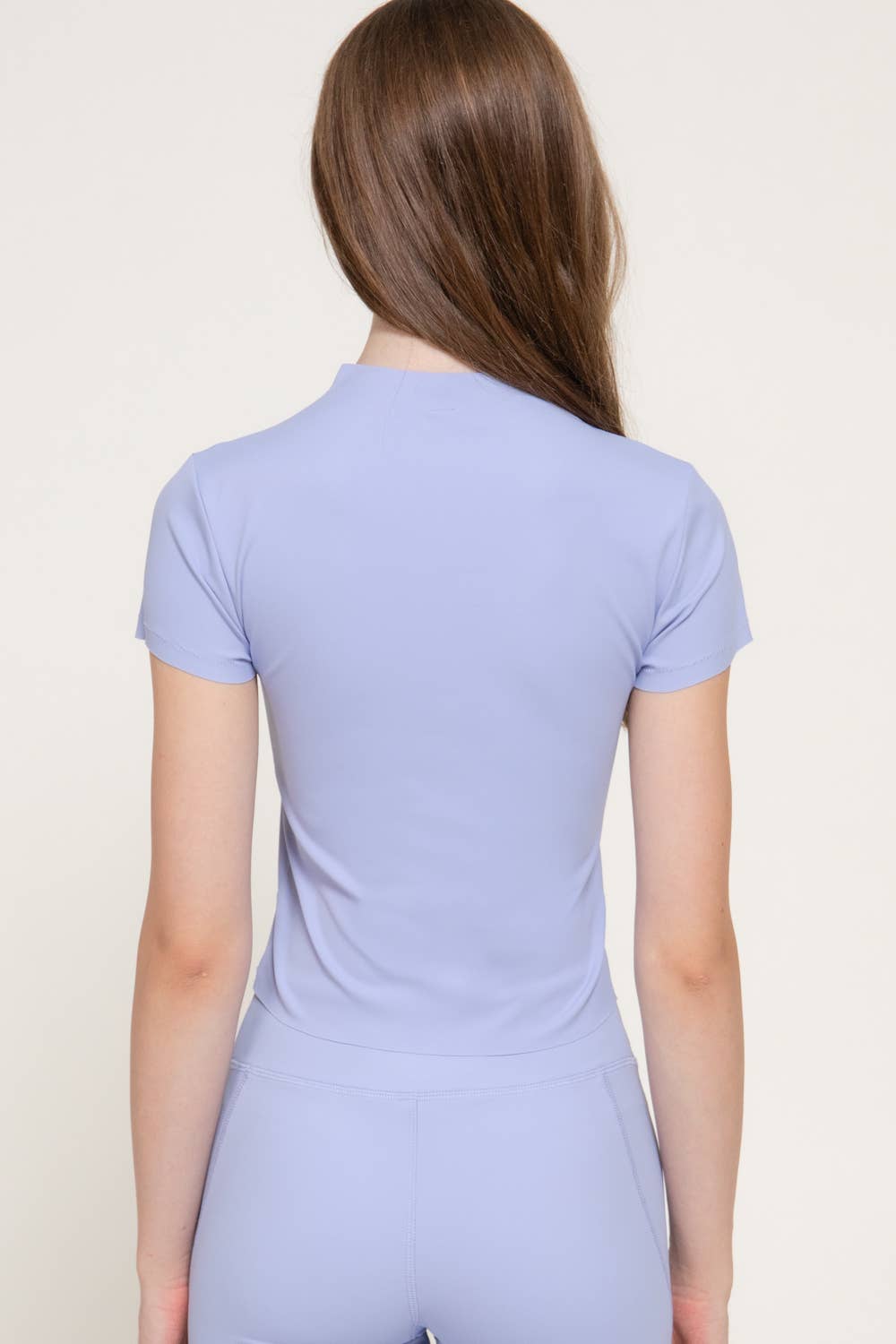 Short Sleeve High Neck Workout Top with Raw-Cut Edges