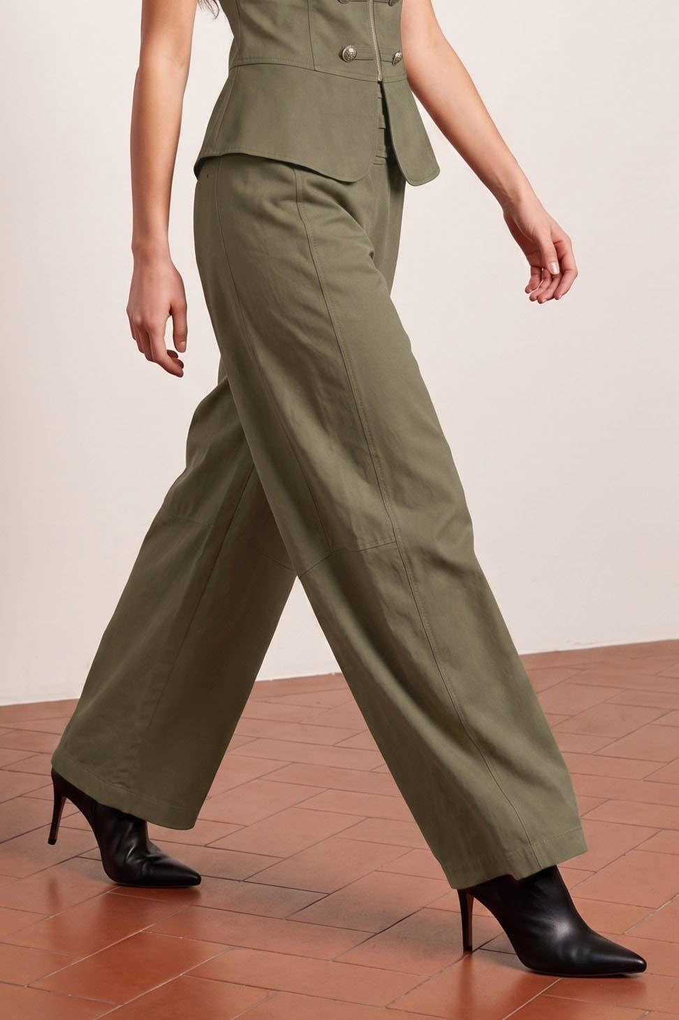 BUTTON DETAILED STRETCH TWILL PANTS