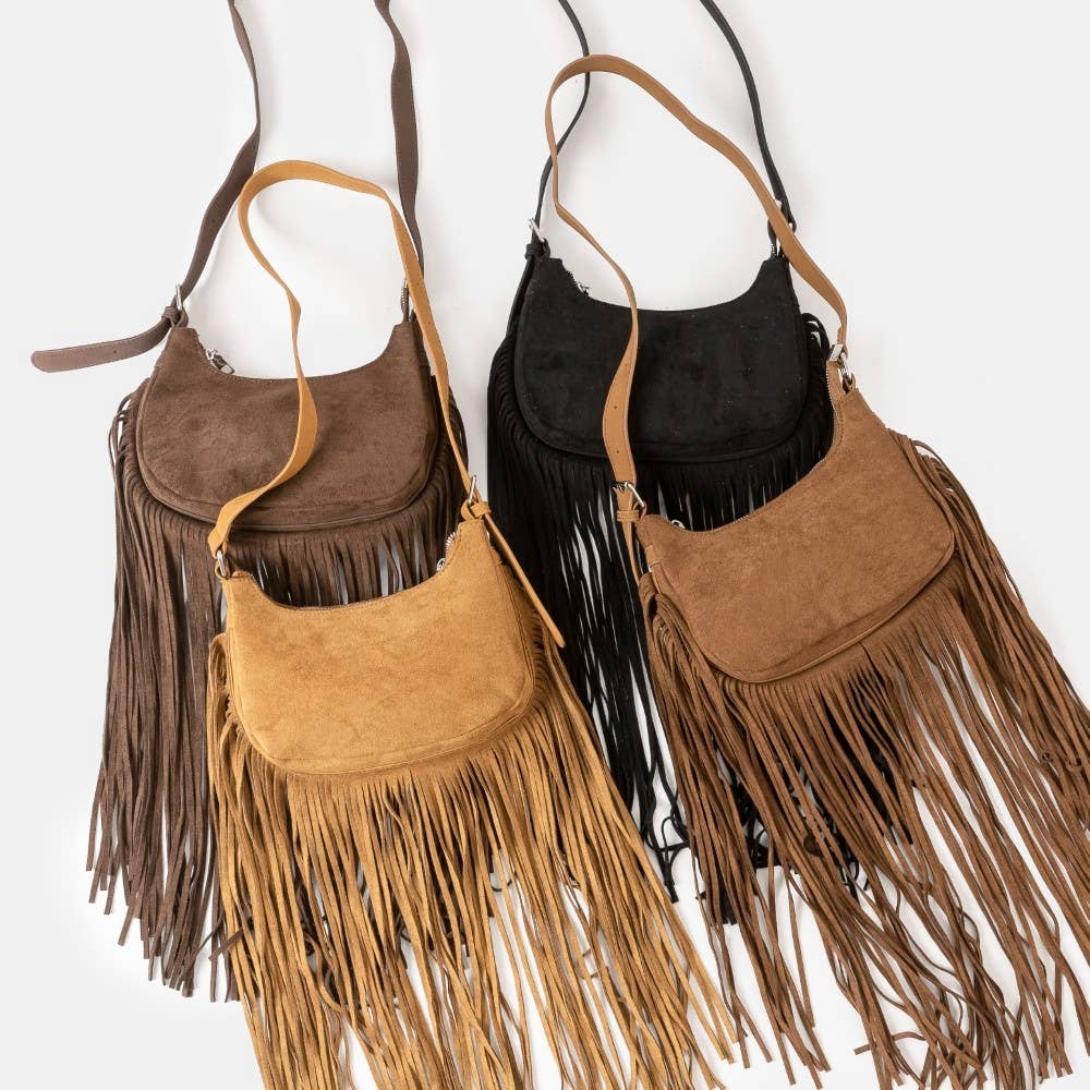 Suede Fringe Crossbody Bag
