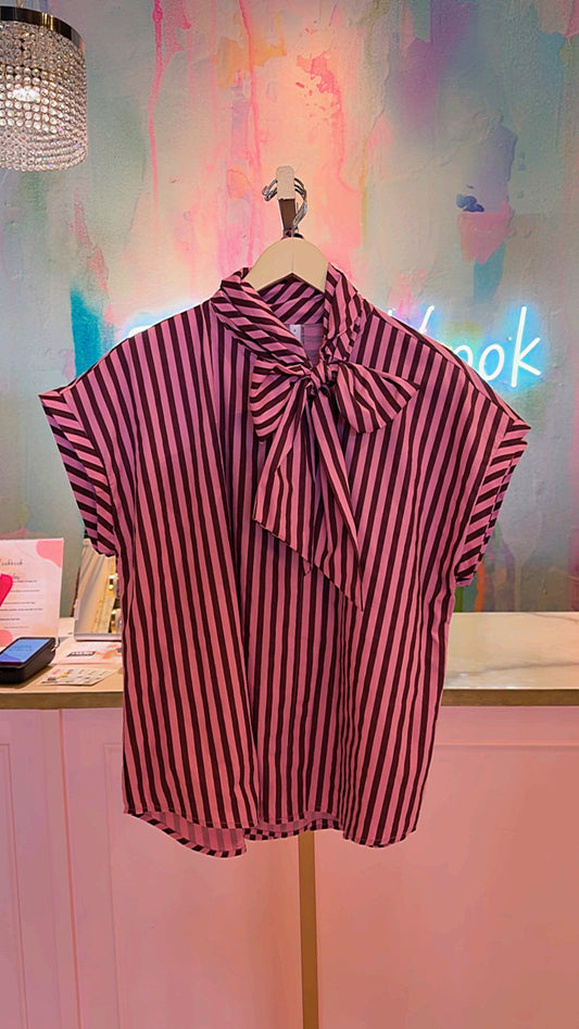 Audrey Striped Bow Neck Top