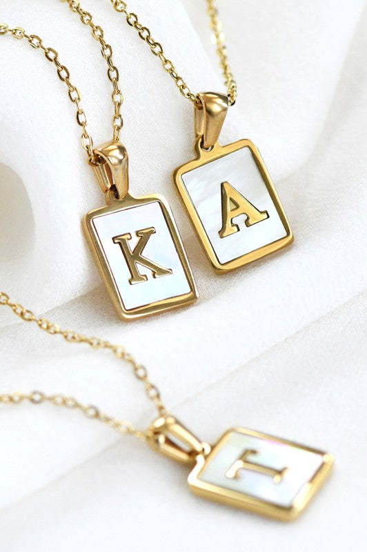 Mother Pearl Initial Necklace 18K Gold Plated