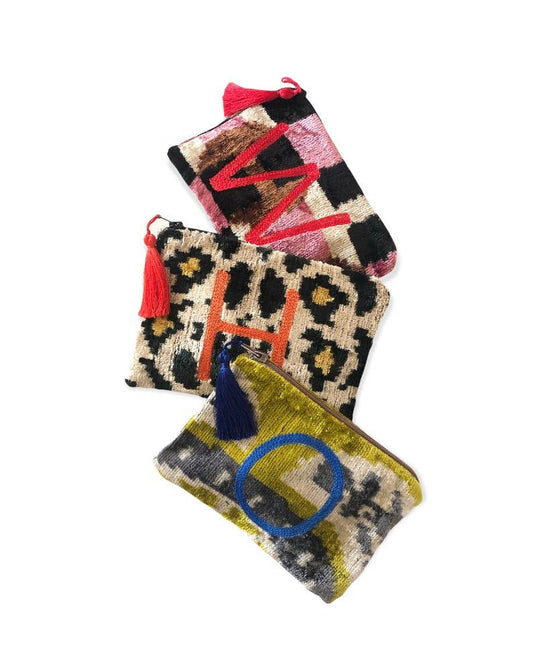Silk Velvet Ikat Monogrammed Small Pouch