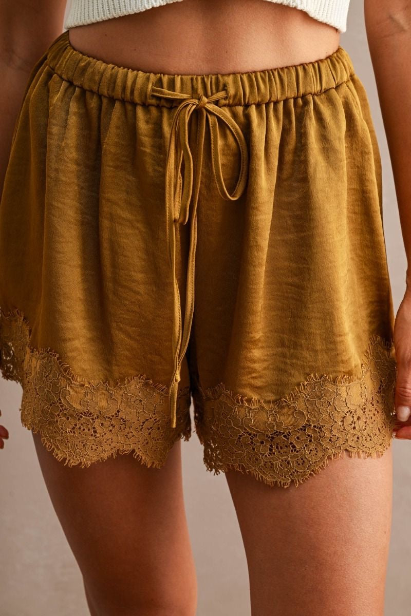 Gold Satin Lace Shorts
