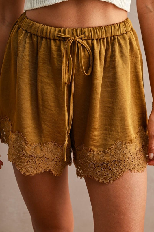 Gold Satin Lace Shorts