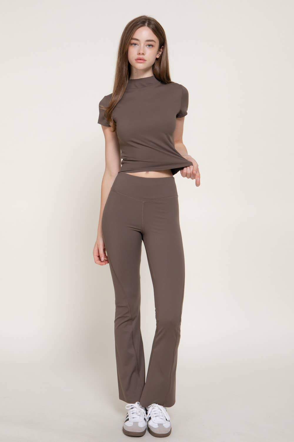 Short Sleeve High Neck Workout Top with Raw-Cut Edges