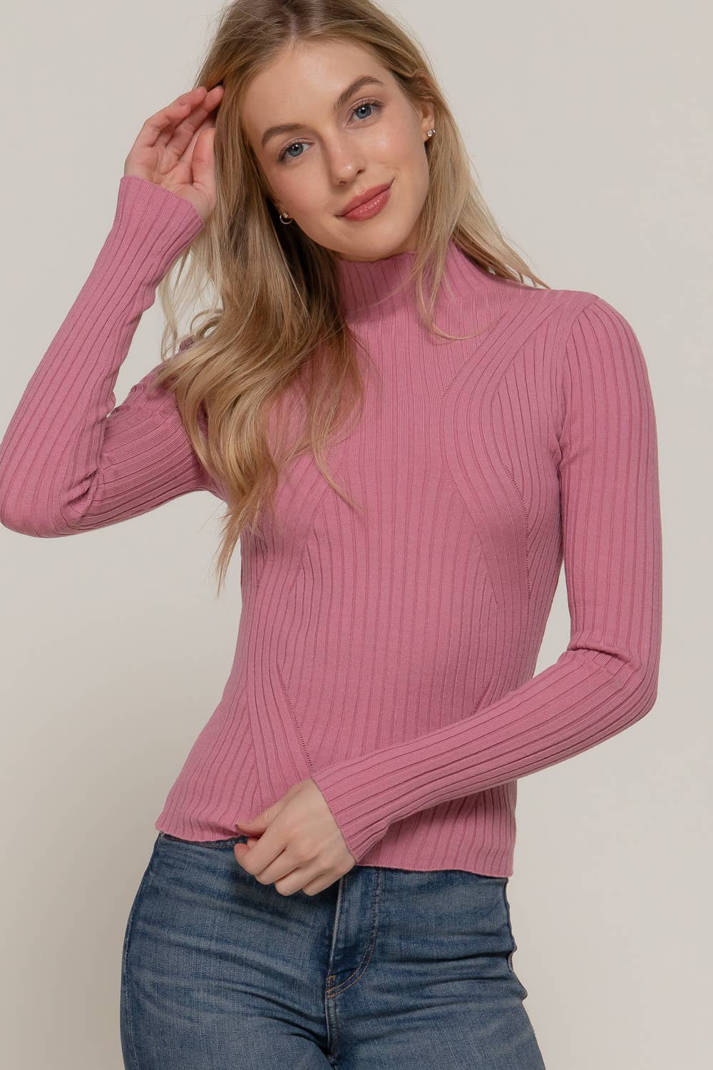 Long Sleeve High-Neck Fitted Sweater