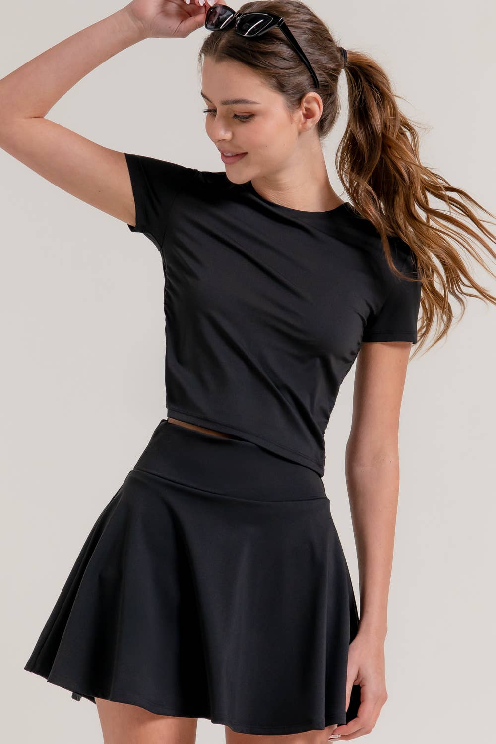 Short Sleeve Crew Neck Side Ruched Activewear Top