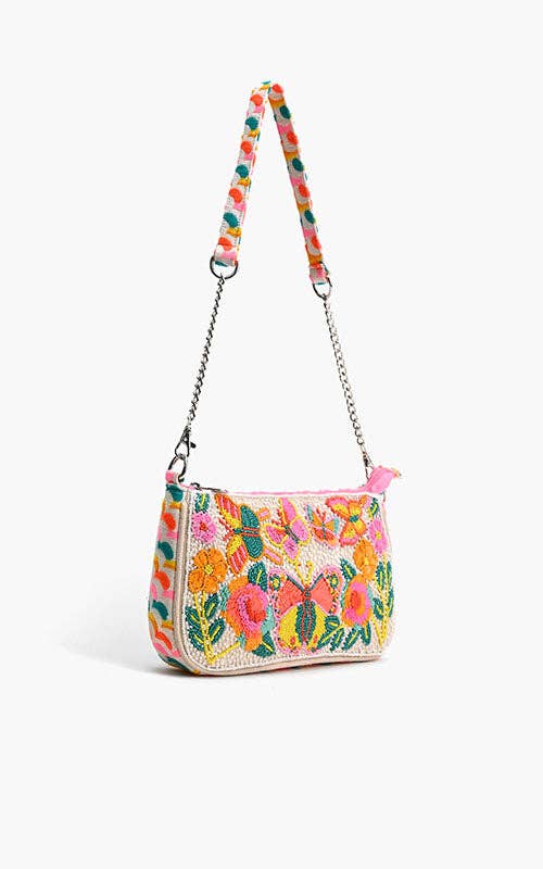 Wings Floral Beaded Shoulder Bag