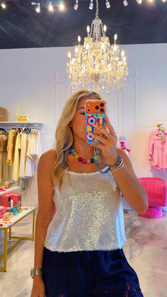 White Sequin Eli Top