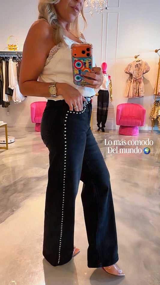 Becky Black Denim With Studs