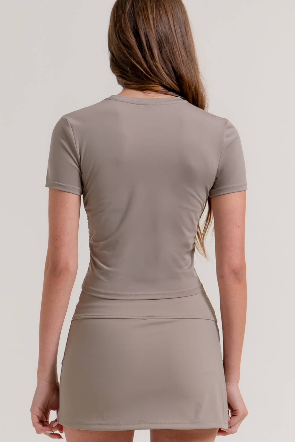 Short Sleeve Crew Neck Side Ruched Activewear Top