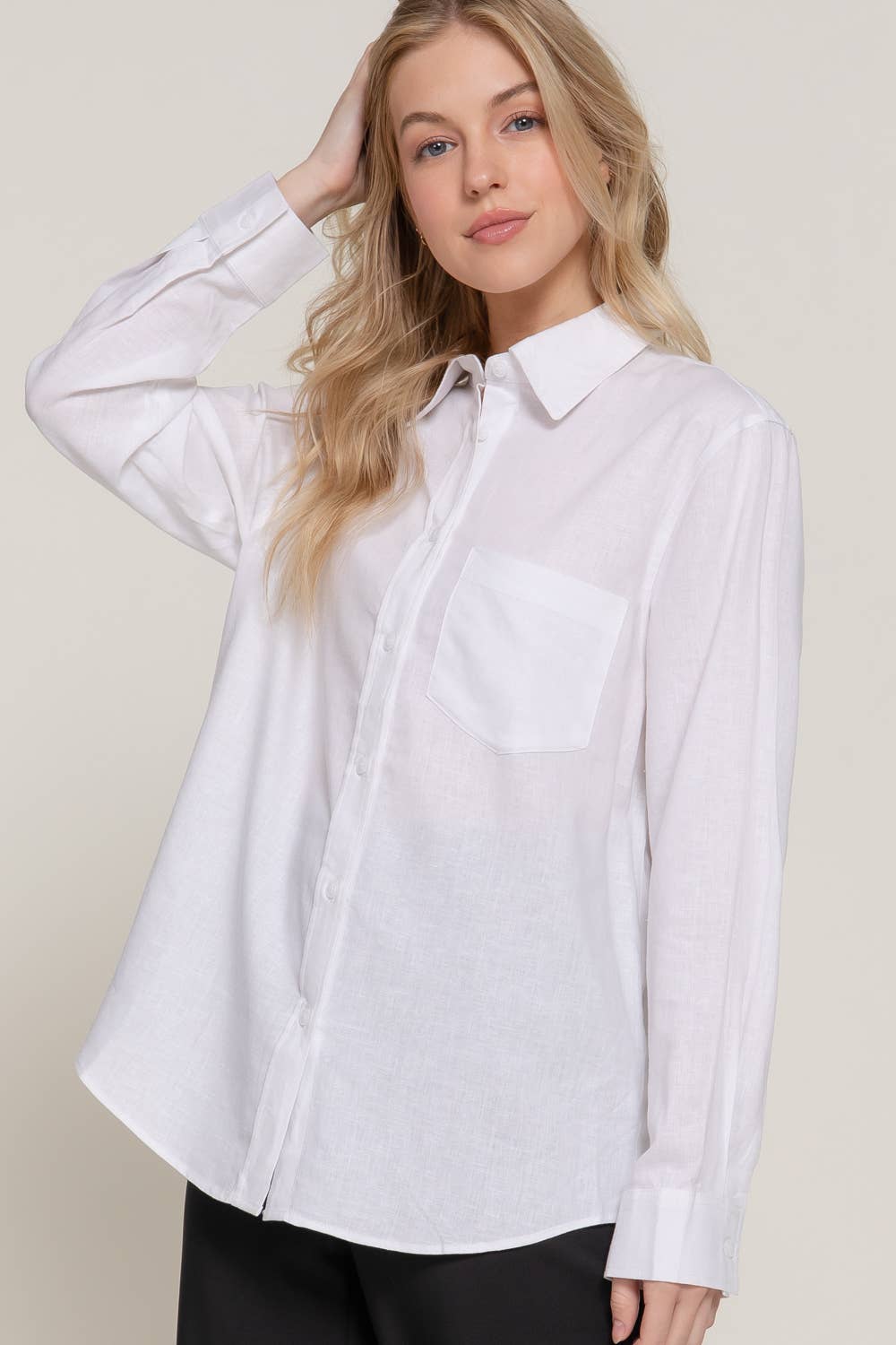 White Linen Blend Shirt