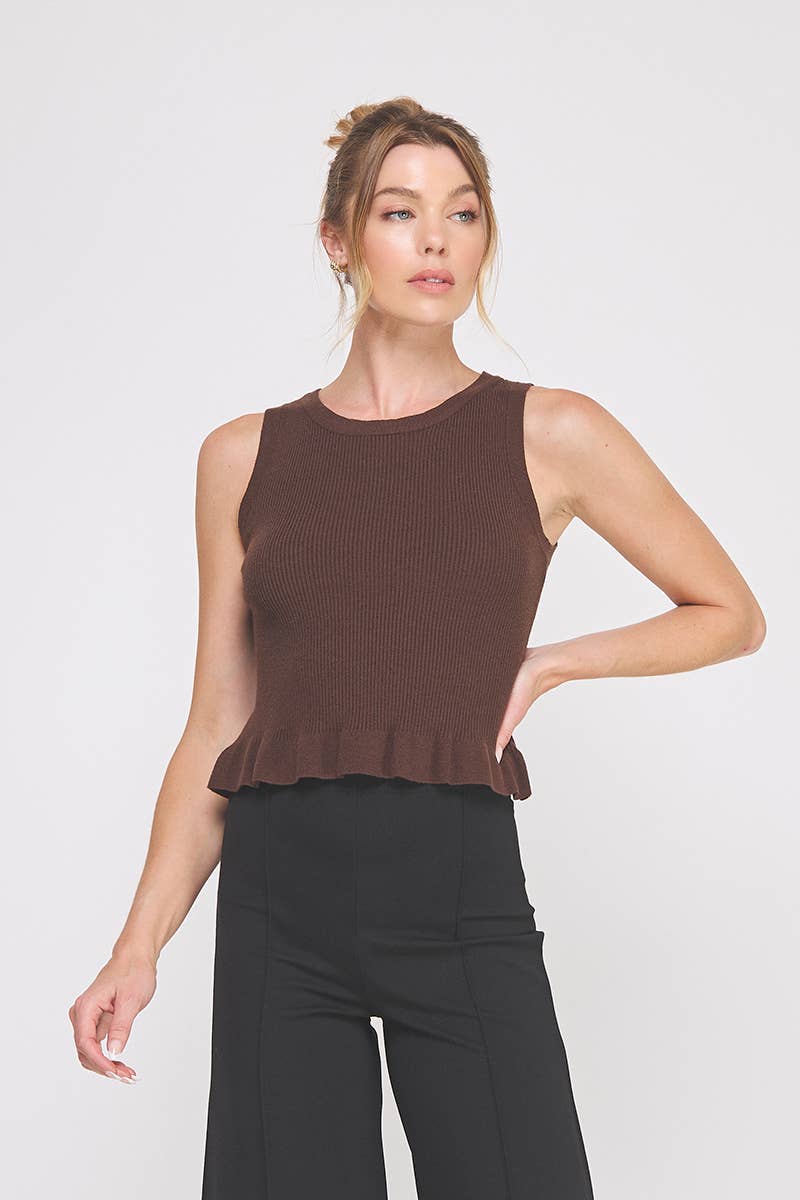 Soft Ribbed Brown Top