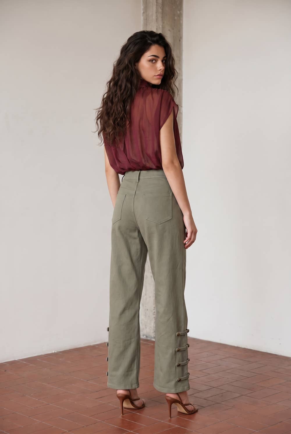 SHEER RUCHED TURTLENECK WOVEN BODYSUIT