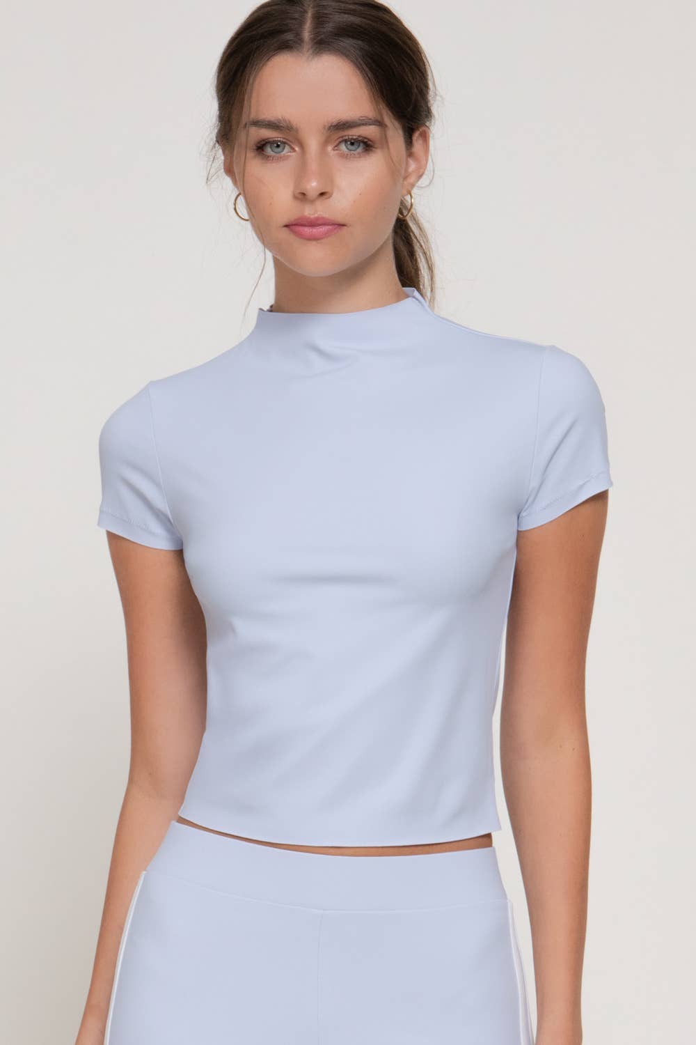 Short Sleeve High Neck Workout Top with Raw-Cut Edges