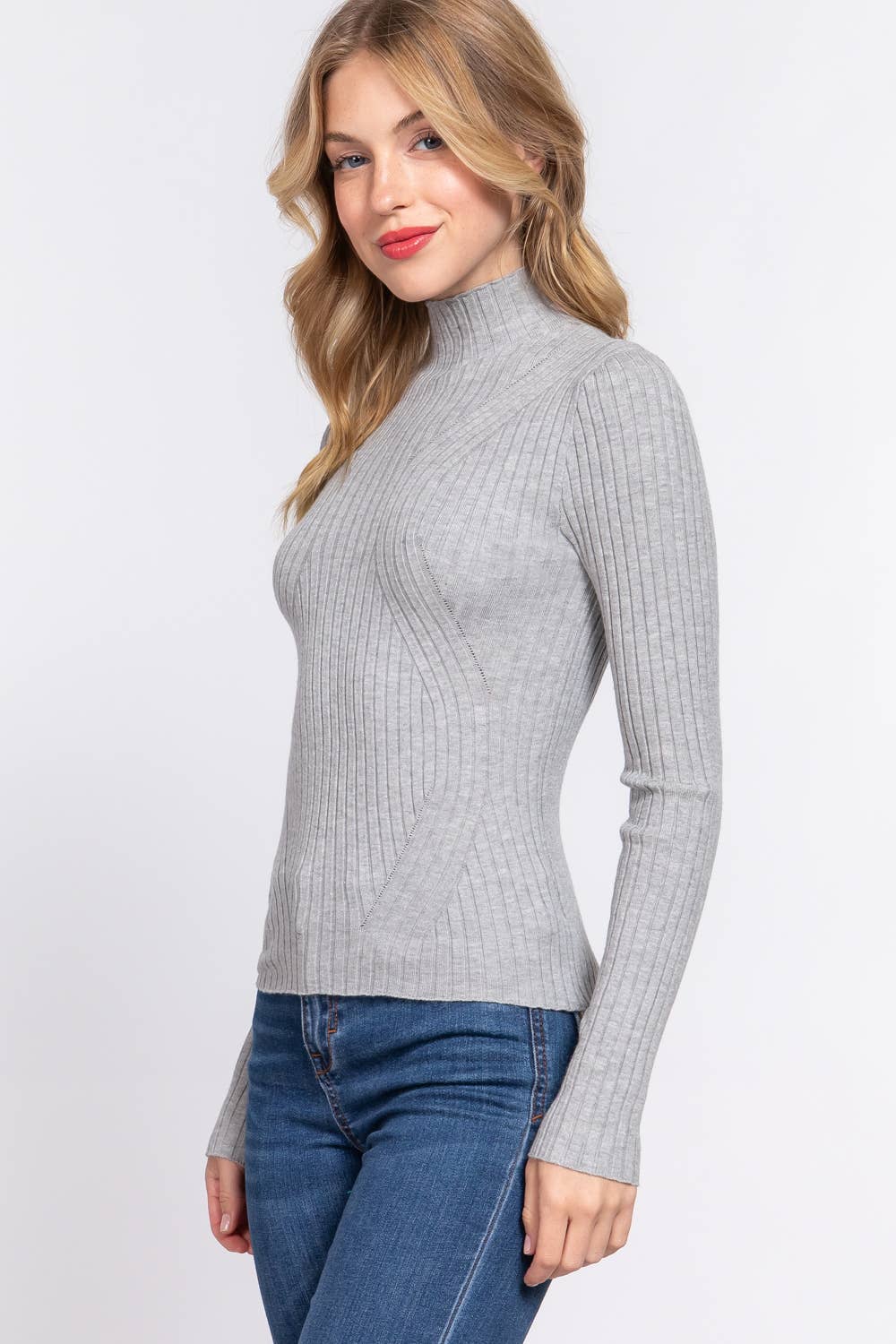 Long Sleeve High-Neck Fitted Sweater
