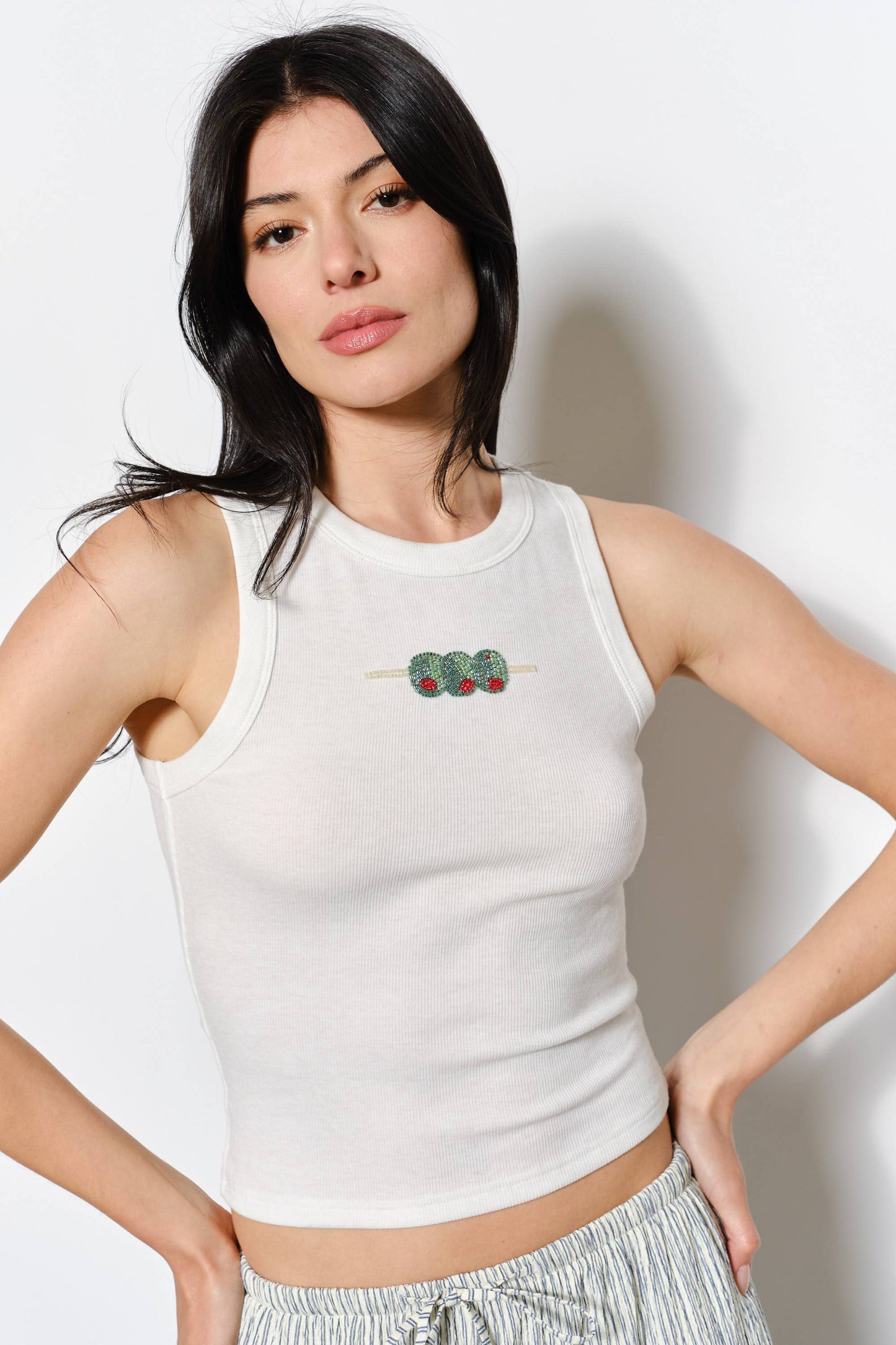 Olive Beaded Tank Top