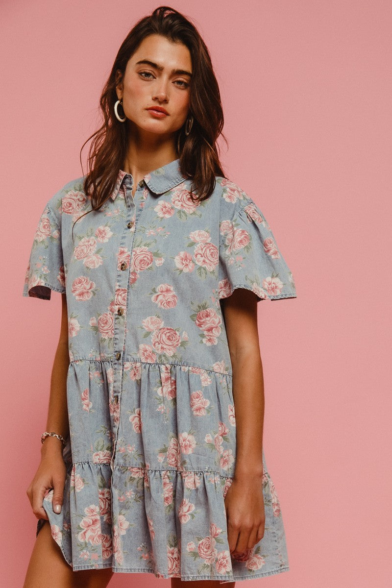 Light Denim Floral Dress