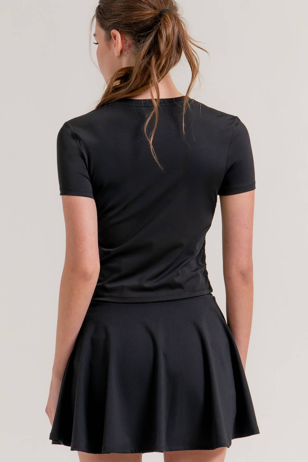 Short Sleeve Crew Neck Side Ruched Activewear Top