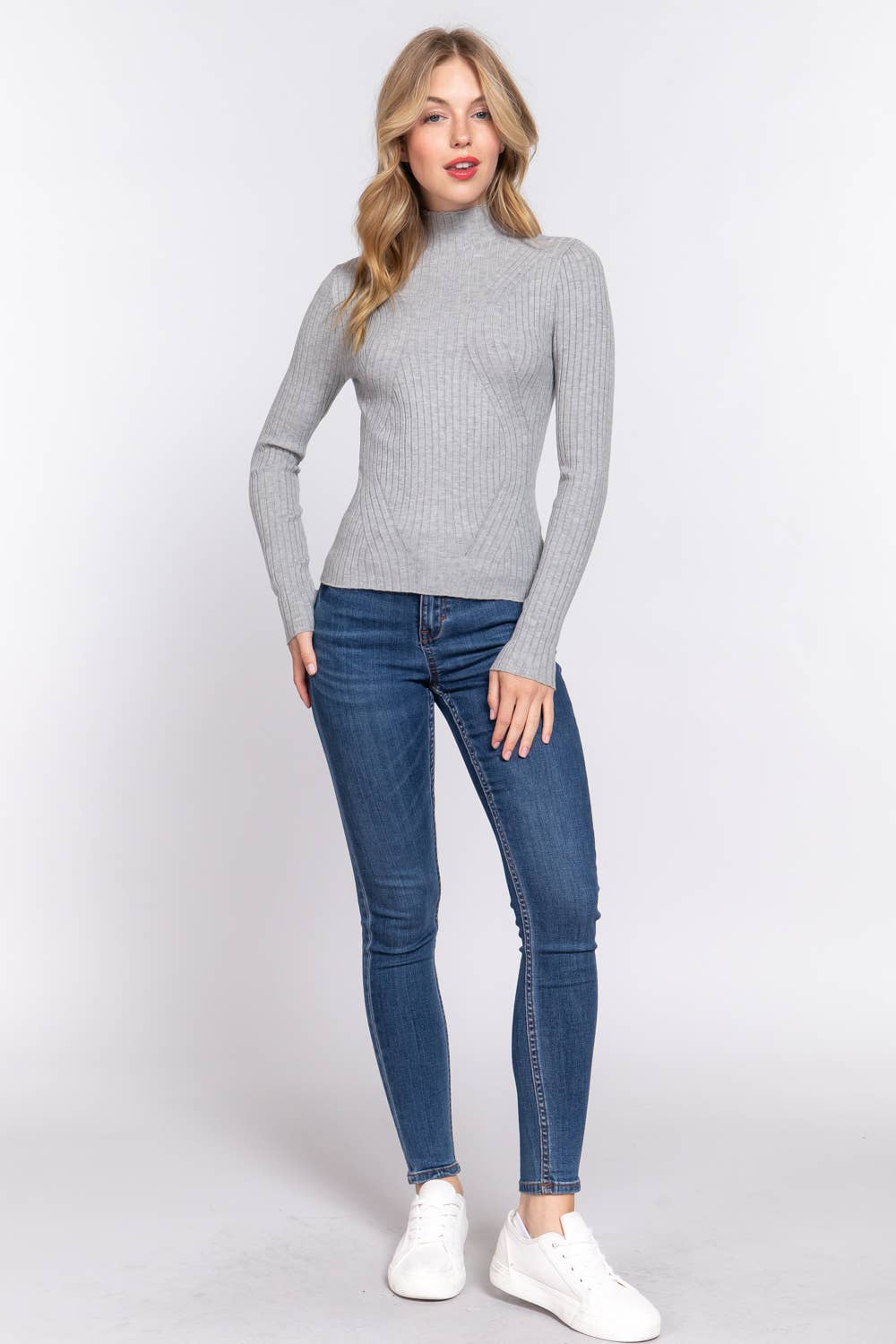 Long Sleeve High-Neck Fitted Sweater