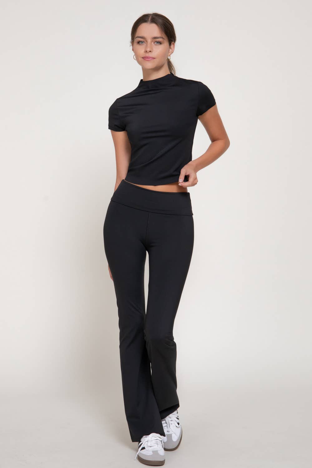 Short Sleeve High Neck Workout Top with Raw-Cut Edges