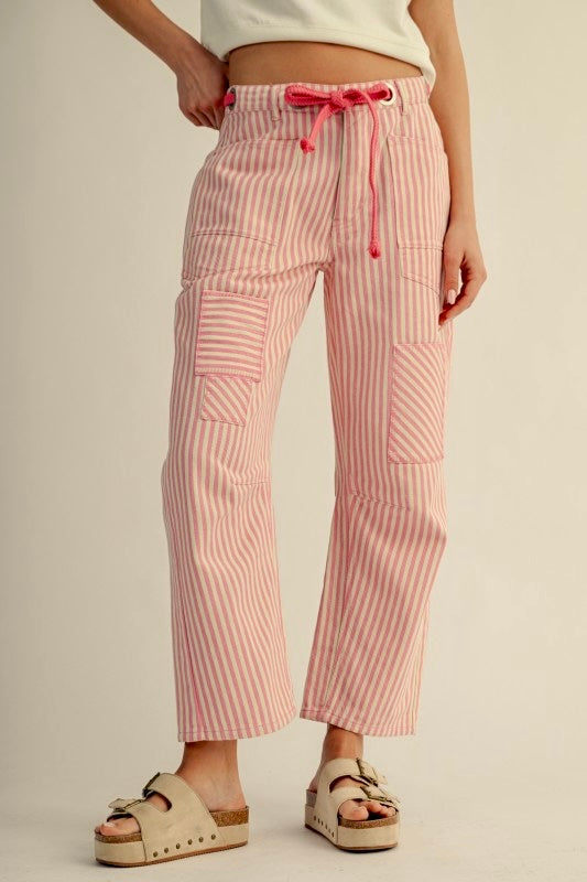 Striped Pink Barrel Jeans