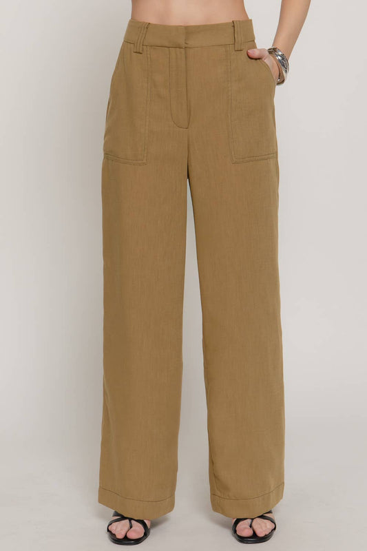 Straight Leg Linen Effect Long Pants