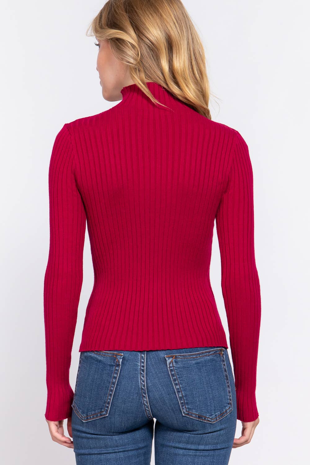 Long Sleeve High-Neck Fitted Sweater