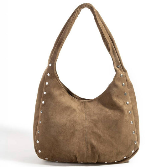 Suede Studded Hobo Bag