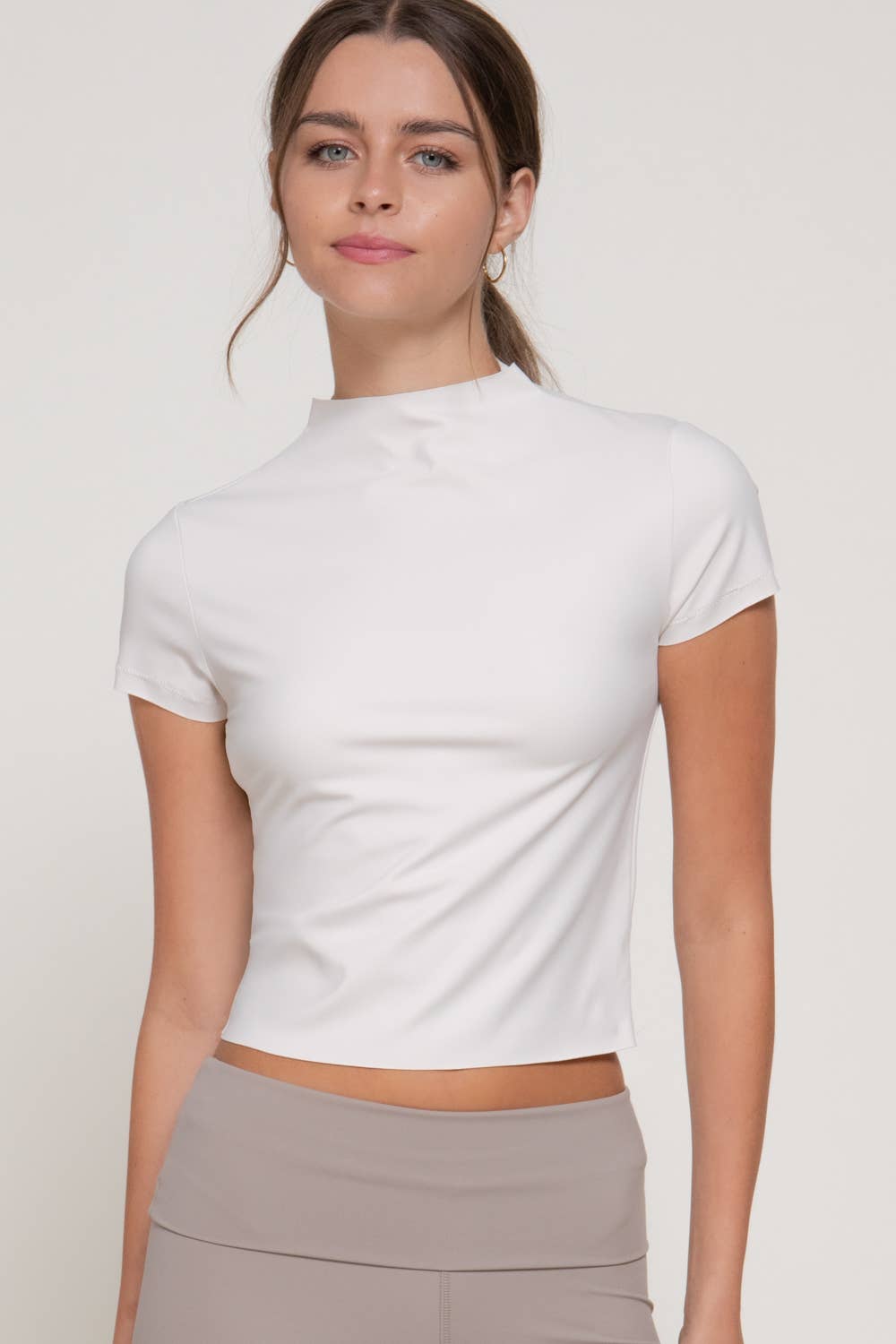 Short Sleeve High Neck Workout Top with Raw-Cut Edges