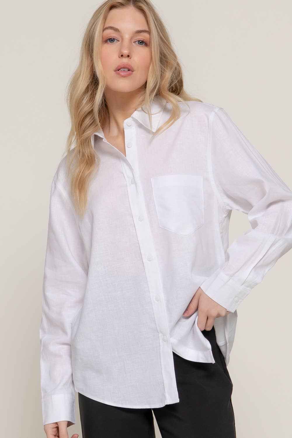 White Linen Blend Shirt