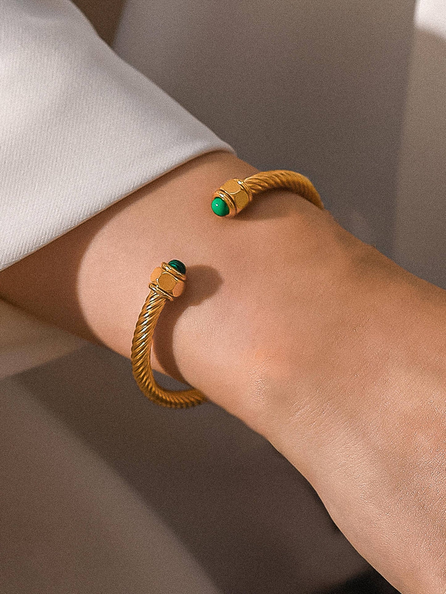 18K Gold Non-Tarnish Stone Braided Bangle