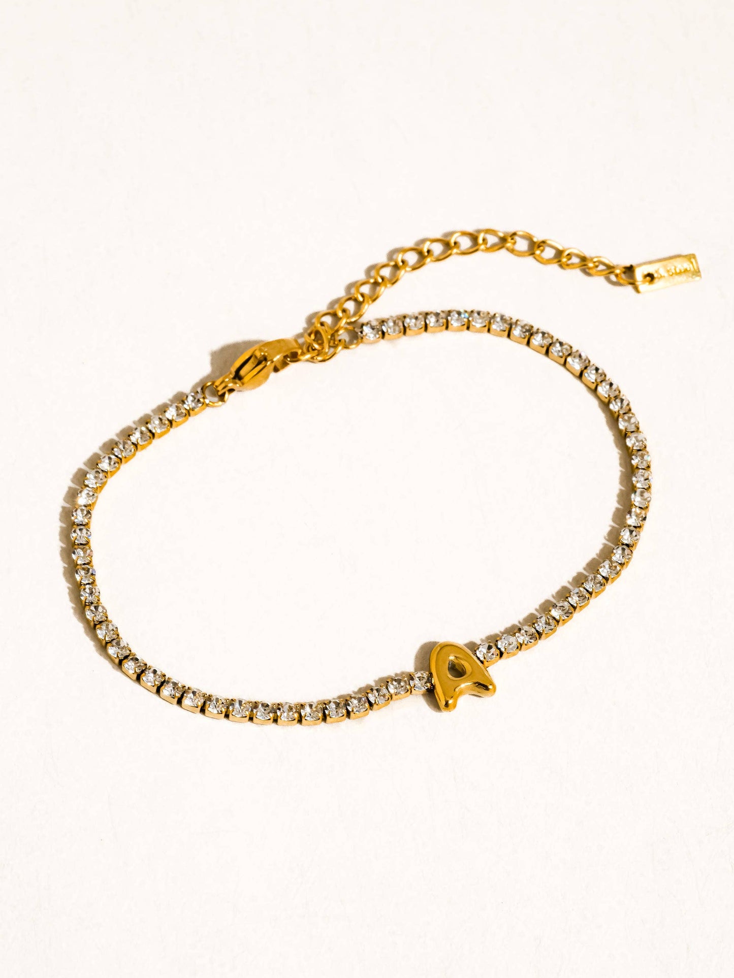 Initial 18K Gold Non-Tarnish Rhinestone Bracelet