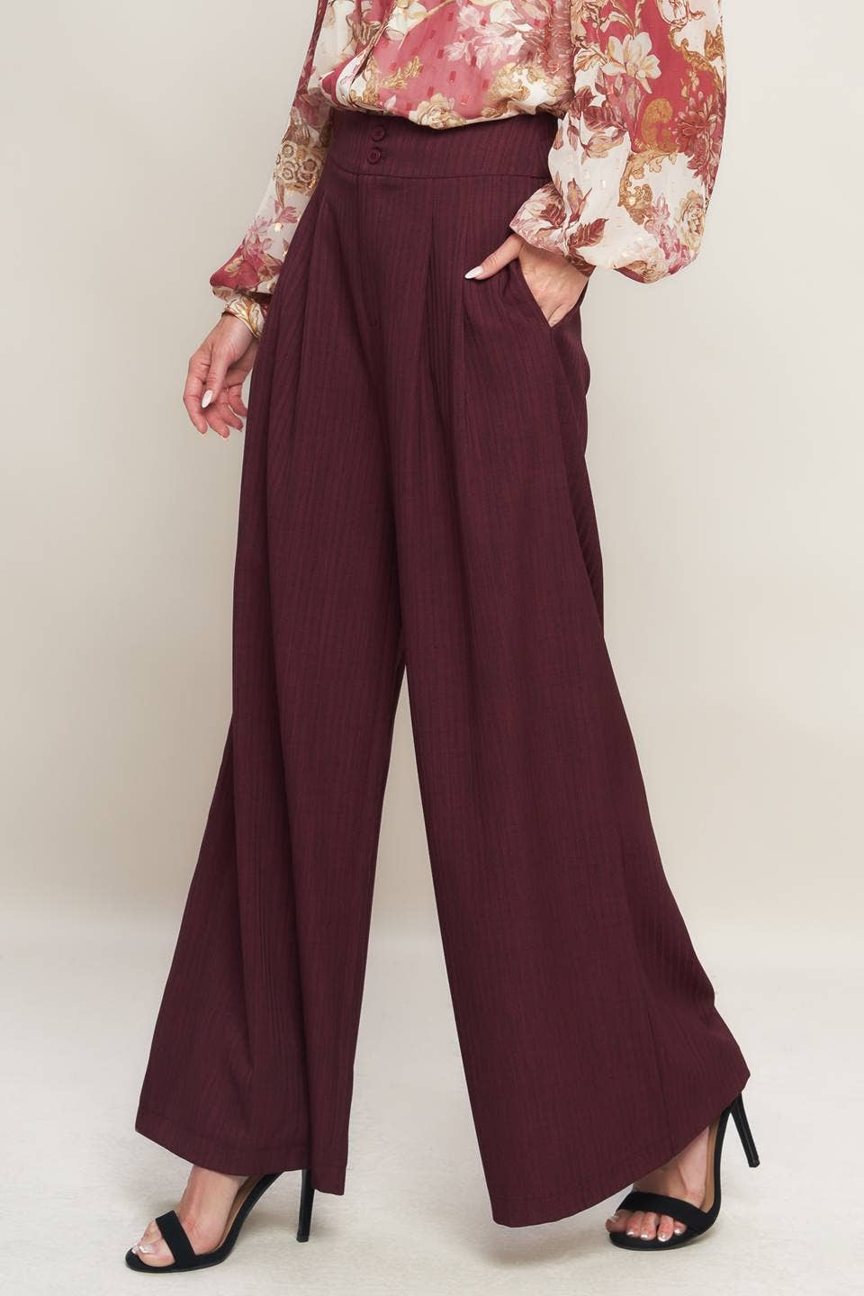 Burgundy Wide Leg Pants