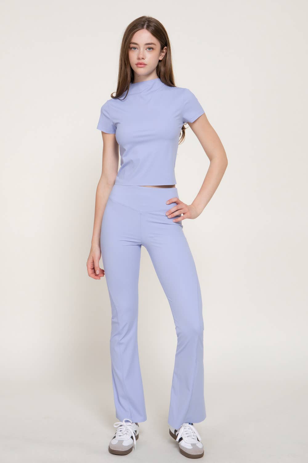 Short Sleeve High Neck Workout Top with Raw-Cut Edges