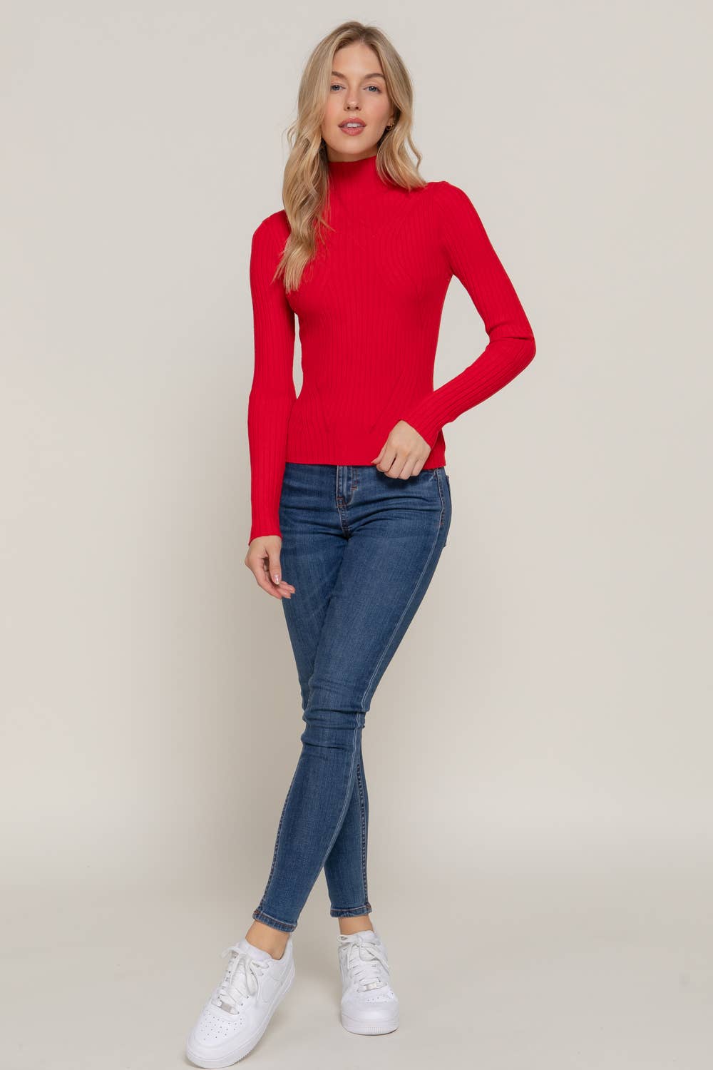 Long Sleeve High-Neck Fitted Sweater