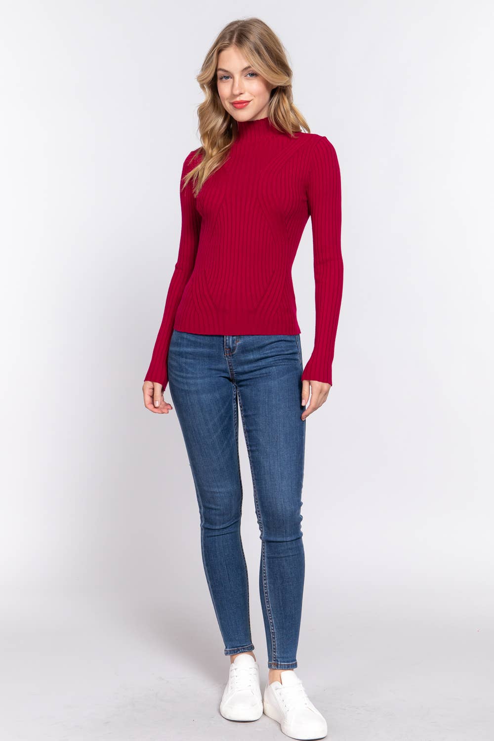 Long Sleeve High-Neck Fitted Sweater