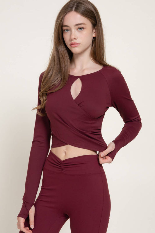 Long Sleeve Keyhole Shirring Workout Top