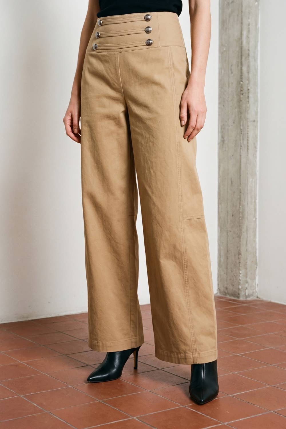 BUTTON DETAILED STRETCH TWILL PANTS