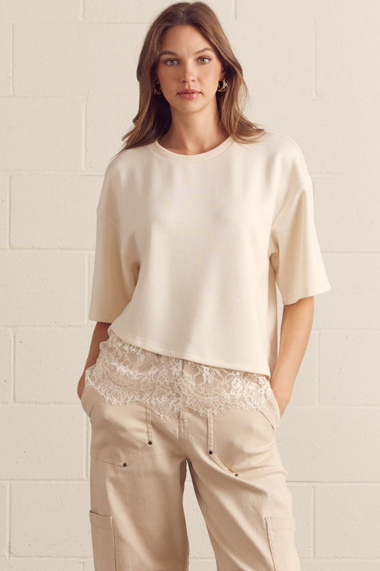 Cream T-shirt With Lace