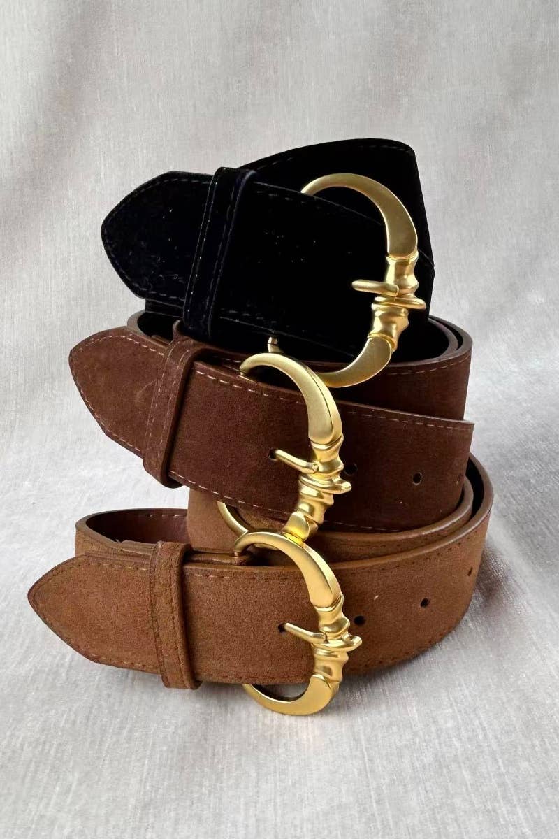 Brown Suede Belt – Gold Buckle
